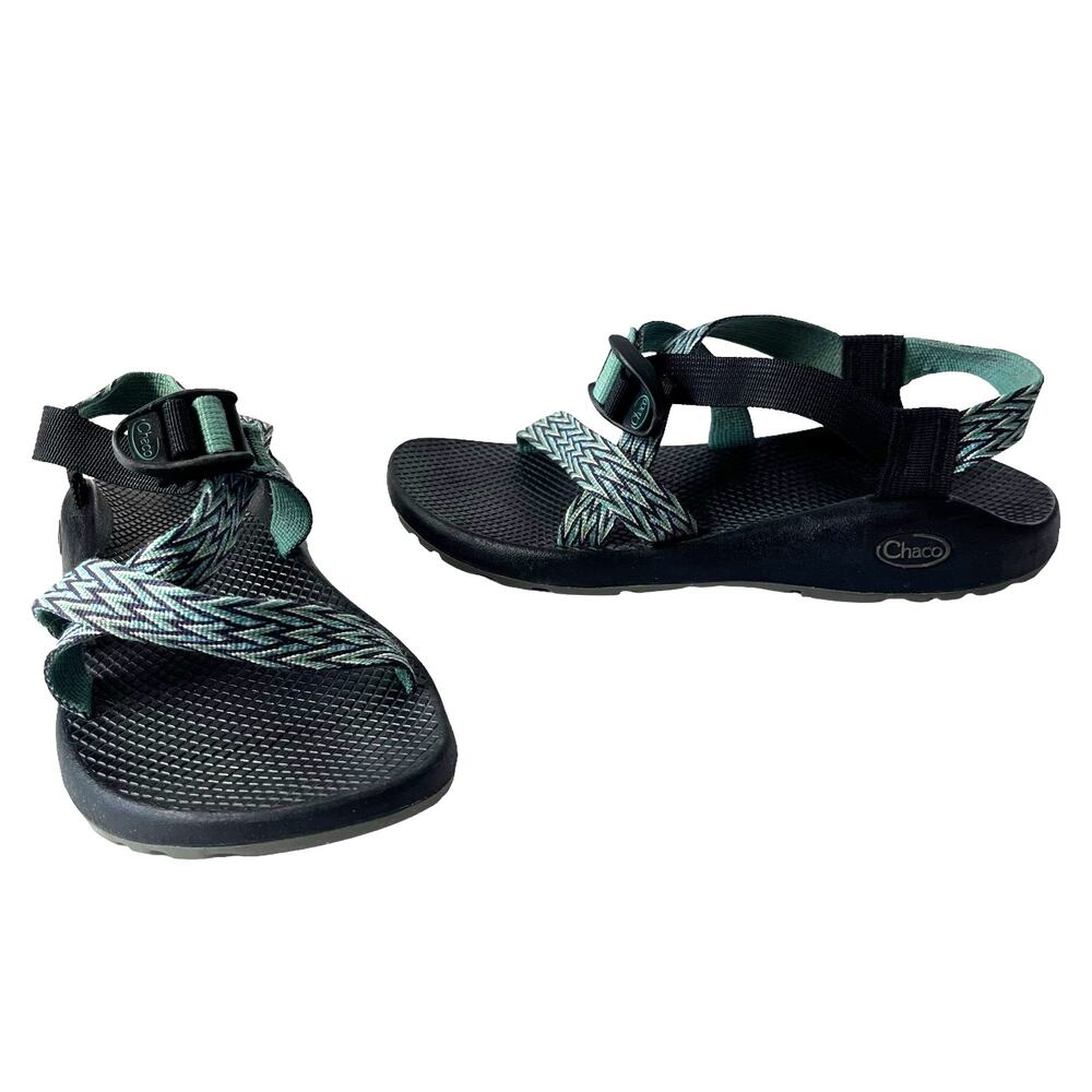 CHACO Cloud Womens Sandals Sz 9 Green Chevron Straps Outdoor Trail Cushion